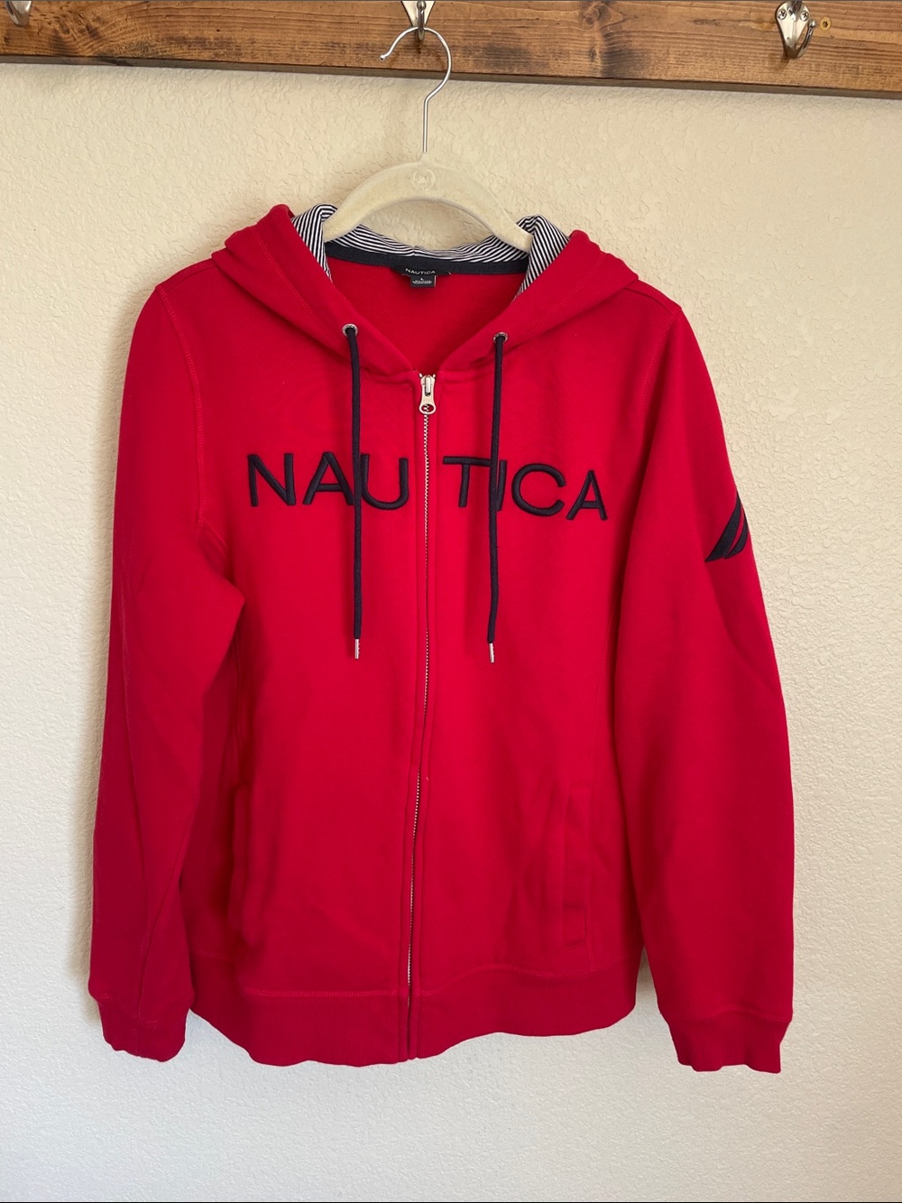 Nautica Red Hooded Zip-Up Sweatshirt Jacket Women’s L Nautical Preppy Coastal